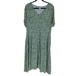 *2/$30* Ava & Viv Green Floral Short Sleeve Faux Button Up Midi Dress Size 1X